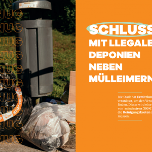 Illegales Ablagerungsset - Plakat vor der Entfernung - Mülleimer