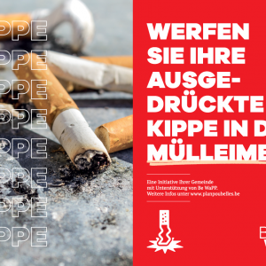 Plakat  "Hier Ihre Zigarette ausdrücken und entsorgen"